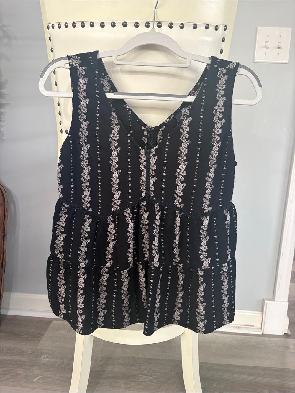 Angie Black Floral Tiered Tank Top